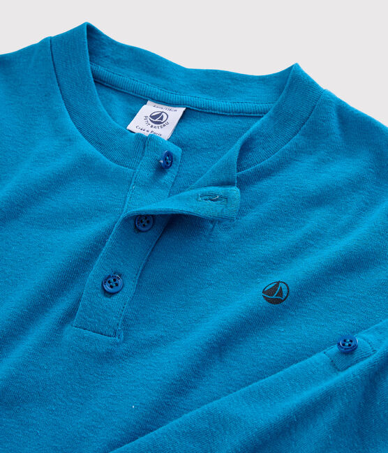 Tee-shirt en coton et lin enfant garçon bleu MYKONOS