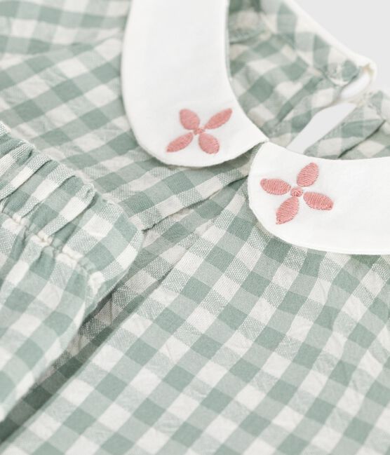 Ensemble bébé deux pièces en coton, blouse et short vichy bleu PAUL/blanc MARSHMALLOW
