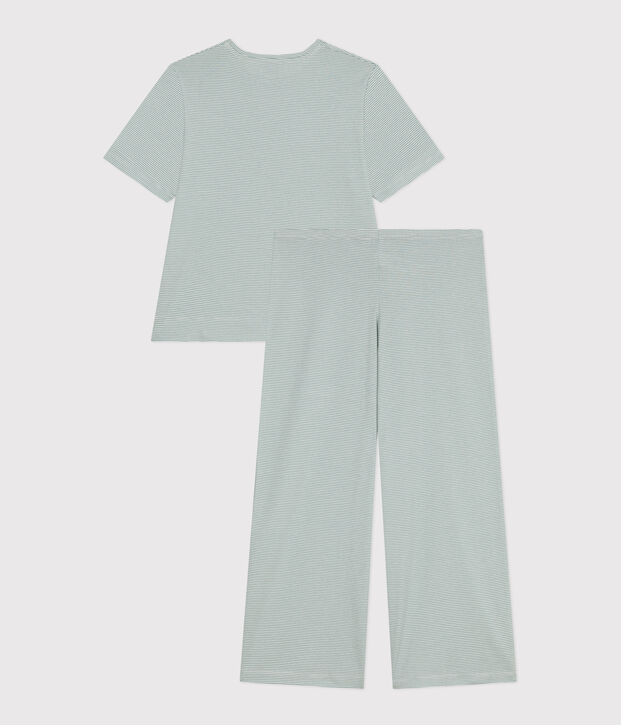 Pyjama milleraies en coton femme vert/blanc
