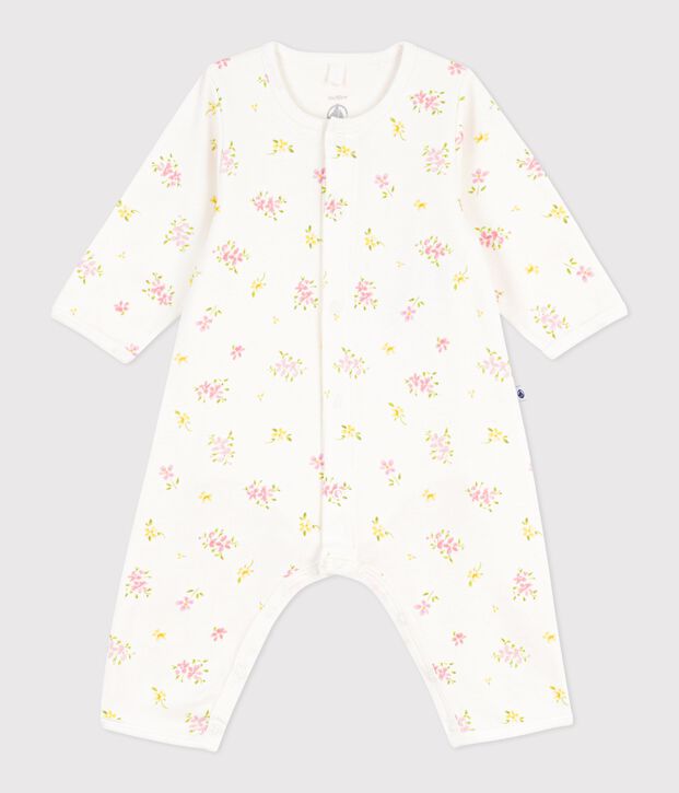 Bodyjama b&eacute;b&eacute; sans pieds en coton imprim&eacute; fleuri blanc/multicouleur