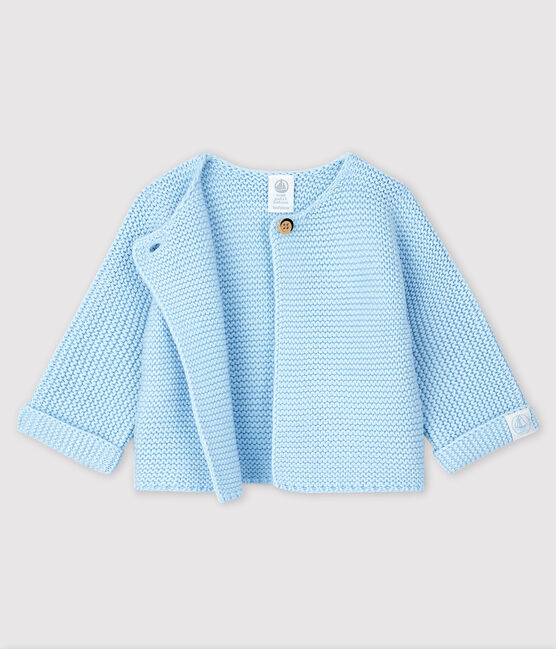 Cardigan en tricot de coton biologique bébé bleu TOUDOU