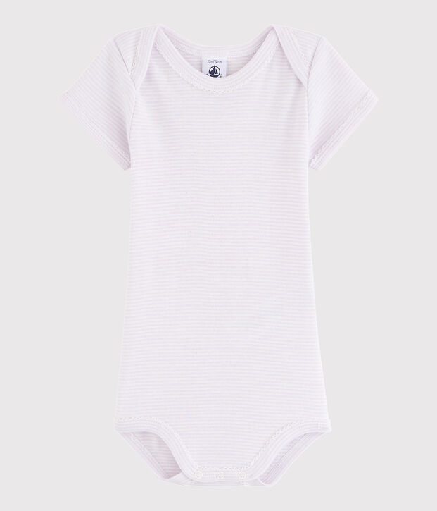 Body manches courtes b&eacute;b&eacute; fille violet/blanc