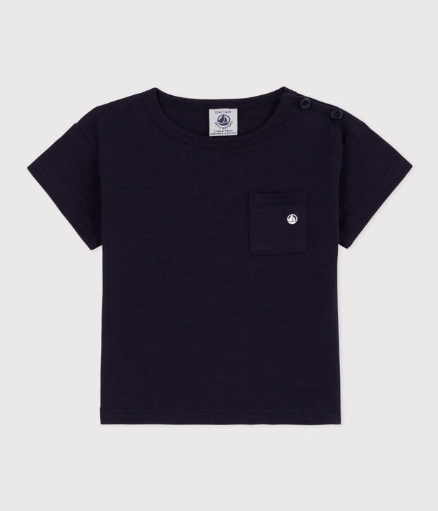 Tee-shirt manches courtes b&eacute;b&eacute; en jersey flamm&eacute; bleu marine