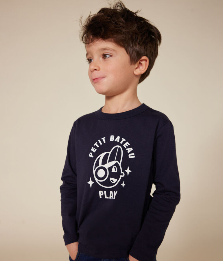 Tee-shirt manches longues en jersey fin enfant gar&ccedil;on bleu
