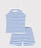 Pyjama short femme en coton à bretelles à rayures blanc MARSHMALLOW/bleu PERSE