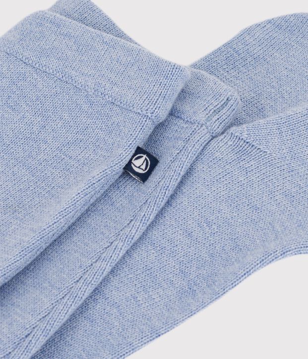 Pantalon b&eacute;b&eacute; en tricot laine et coton uni bleu clair