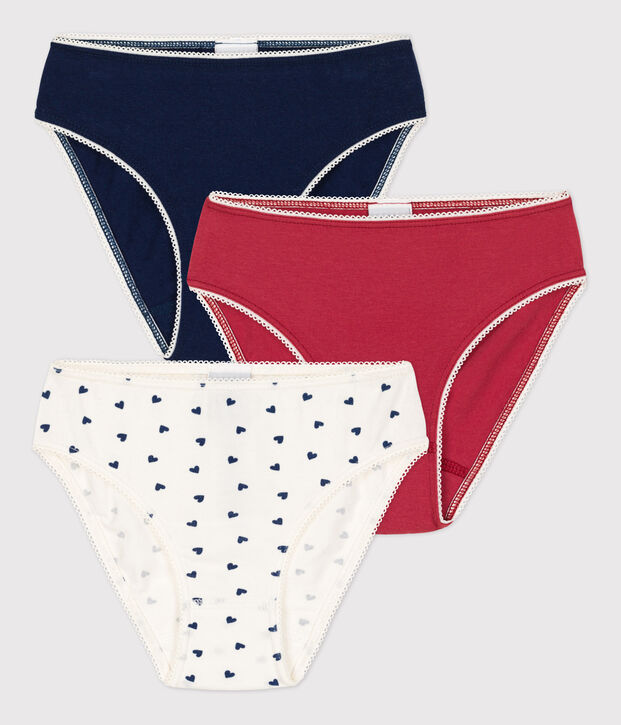 Lot de 3 culottes c&oelig;ur petite fille en coton et &eacute;lasthanne multicouleur