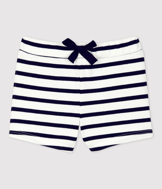 Short en jersey épais bio bébé blanc MARSHMALLOW/bleu SMOKING