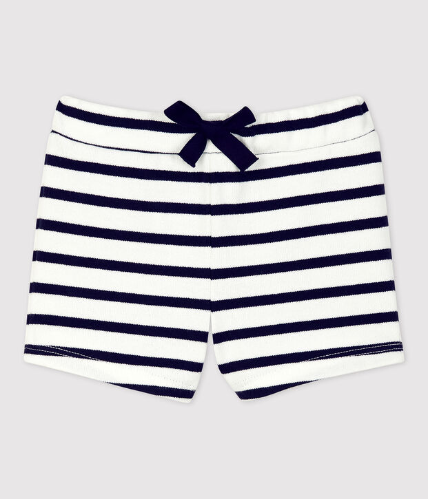 Short en jersey &eacute;pais bio b&eacute;b&eacute; blanc/bleu