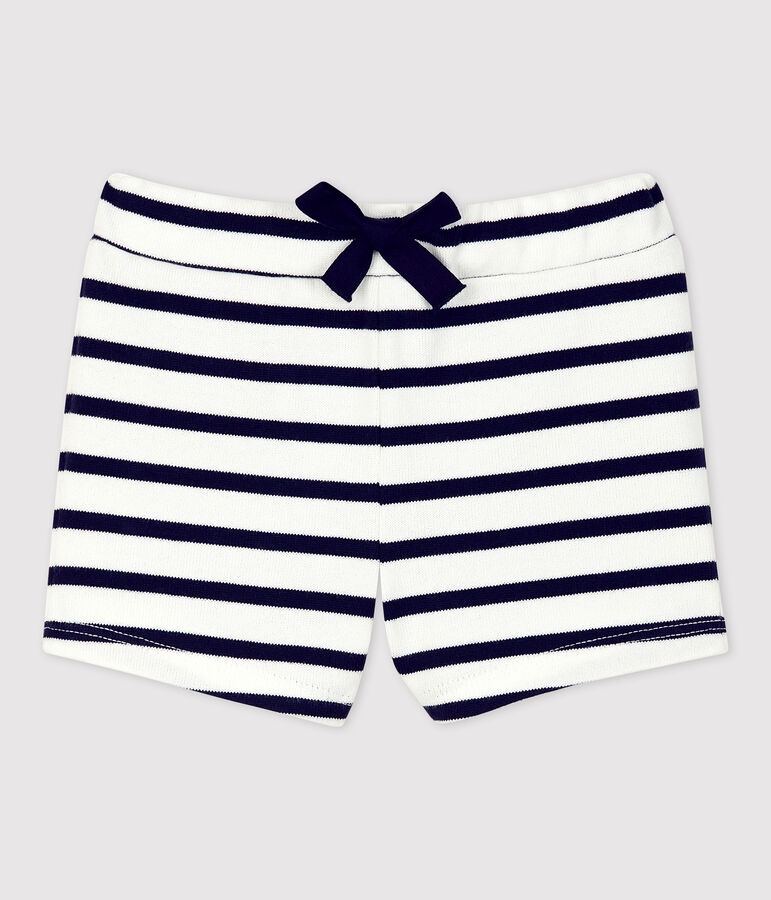 Short en jersey &eacute;pais bio b&eacute;b&eacute; blanc/bleu