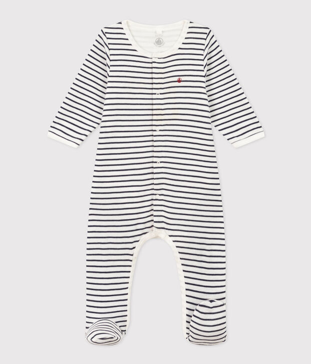 Bodyjama &agrave; rayures en coton blanc/bleu