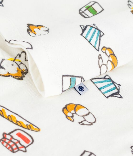 Pyjama enfant en tubique imprimé petit déjeuner blanc MARSHMALLOW/blanc MULTICO