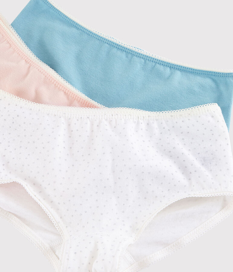 Lot de 3 shorties pois argent petite fille en coton biologique  et elasthanne multicouleur