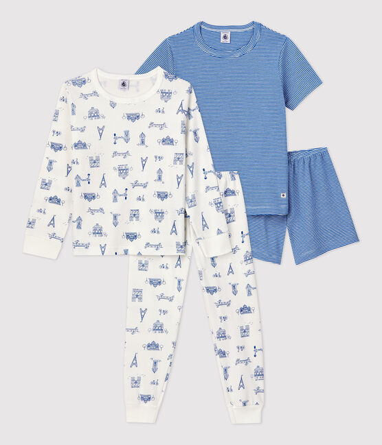 Lot de 2 pyjamas Paris et milleraies bleus petit garçon en coton variante 1