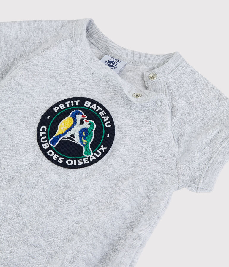 Combinaison courte en bouclette &eacute;ponge b&eacute;b&eacute; gar&ccedil;on gris POUSSIERE CHINE