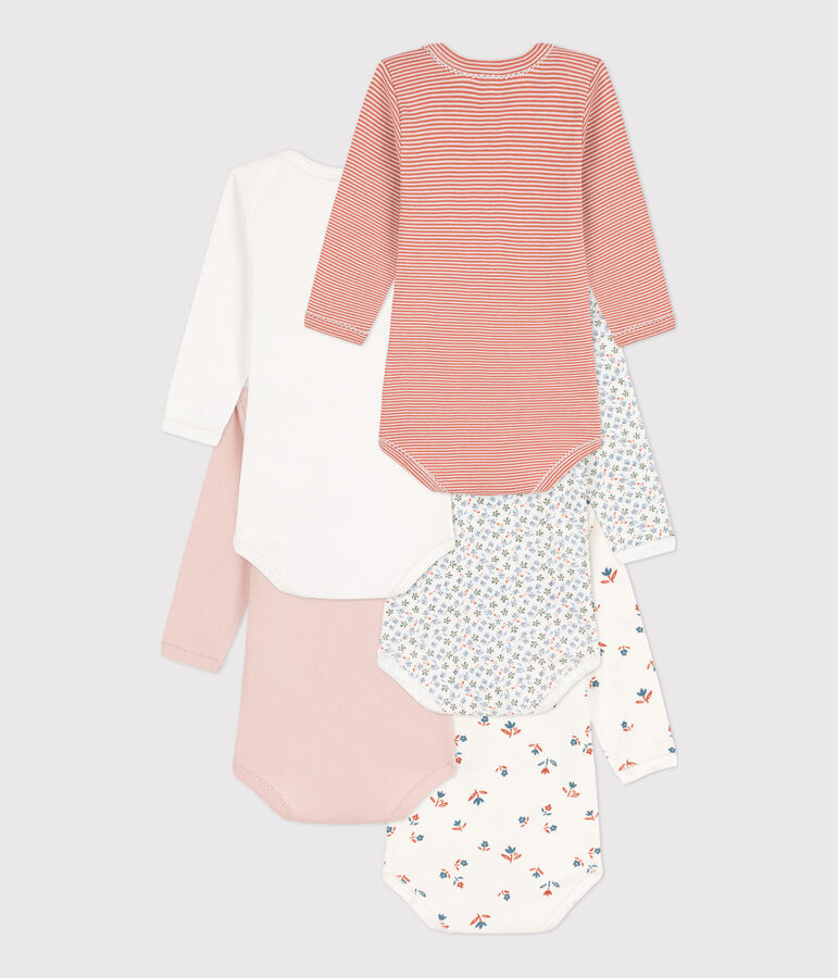 Lot de 5 bodies manches longues fleur b&eacute;b&eacute; en coton multicouleur