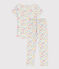 Pyjama manches courtes fleurs en coton petite fille blanc MARSHMALLOW/blanc MULTICO