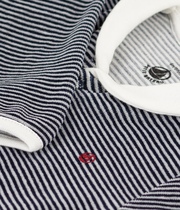 Pyjama b&eacute;b&eacute; milleraie en velours bleu/blanc