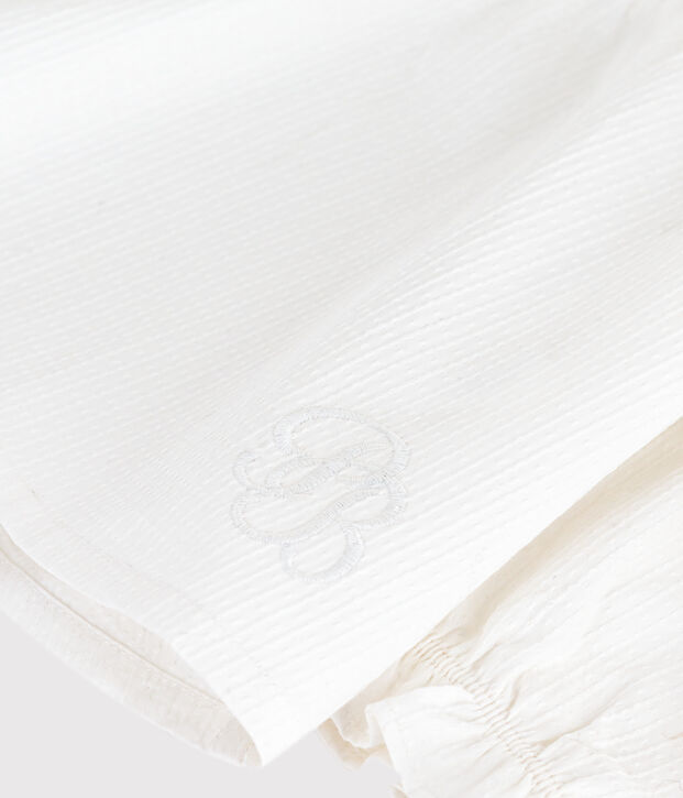 Blouse b&eacute;b&eacute; en popeline de coton manches longues, &agrave; col et brod&eacute;e blanc