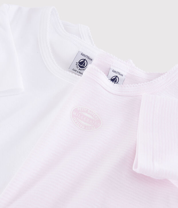 Lot de 2 tee-shirts manches courtes milleraies rose petite fille en c&ocirc;te multicouleur