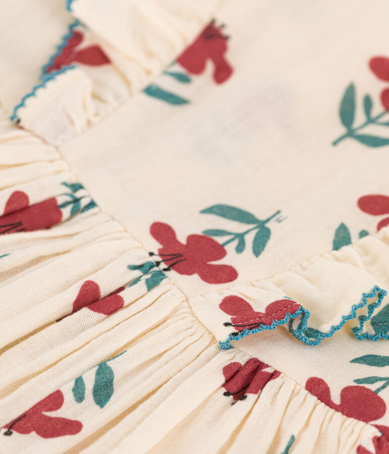 Robe fleurie en gaze de coton enfant fille blanc AVALANCHE/ MULTICO