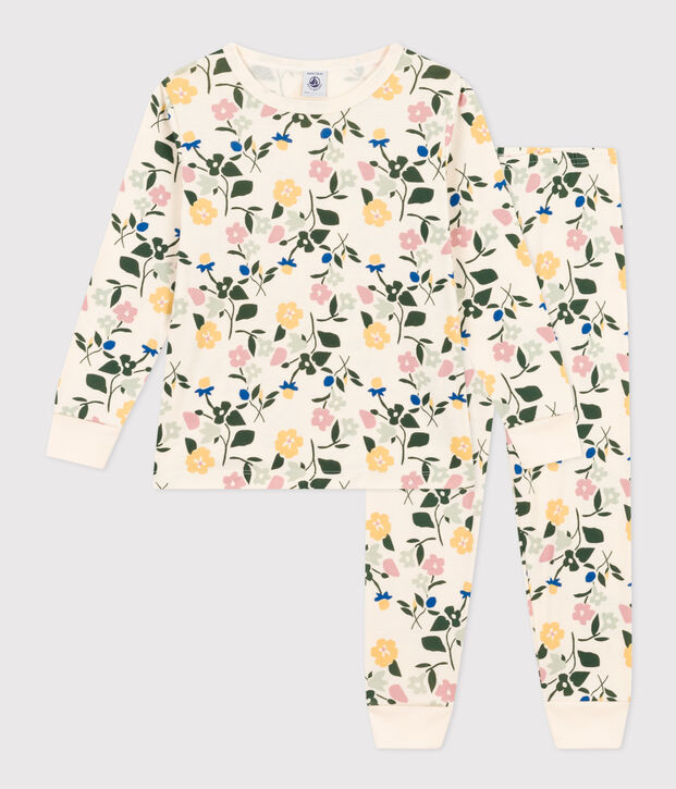 Pyjama imprim&eacute; en coton motif fleurs enfant &eacute;cru/multicouleur