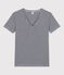 Tee-shirt L'ICONIQUE col V en coton Femme bleu SMOKING/blanc MARSHMALLOW