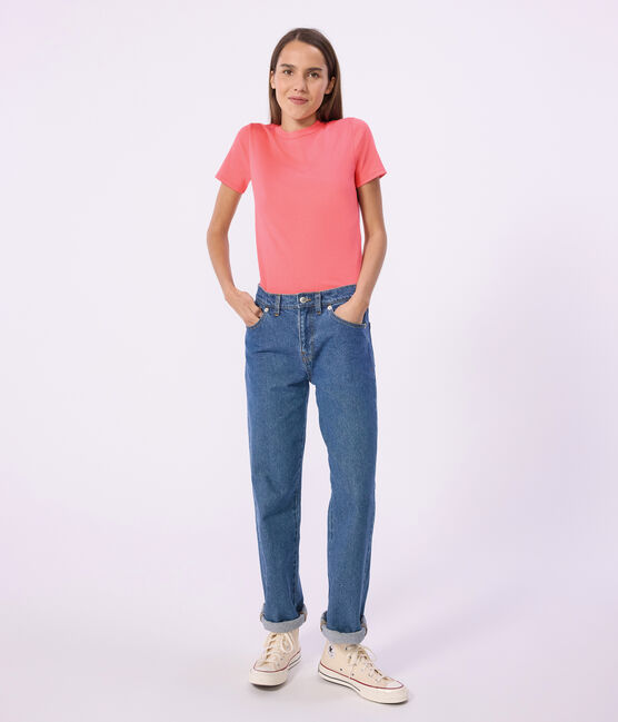 Tee-shirt femme en coton manches courtes uni rose FLAMAND