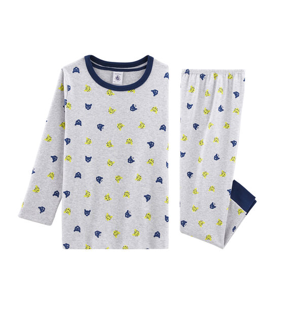 Pyjama petit garçon en côte gris POUSSIERE/blanc MULTICO