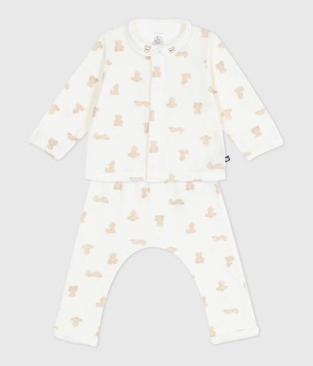 Ensemble cadeau 3 pi&egrave;ces b&eacute;b&eacute; imprim&eacute; ourson en coton blanc/BRUN