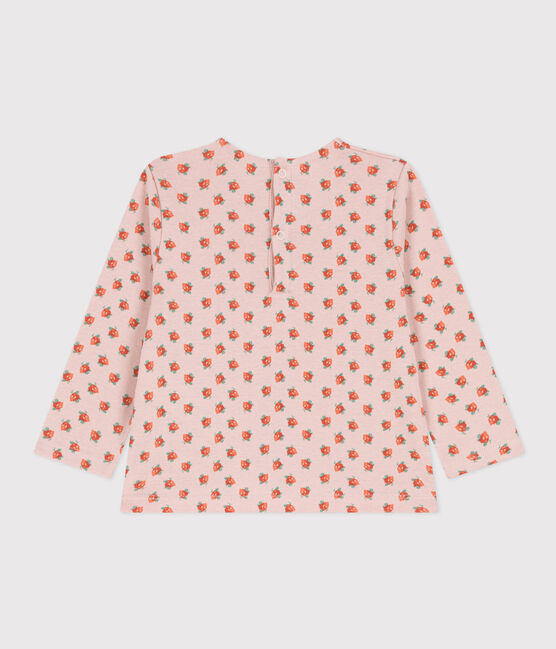 Tee-shirt manches longues en coton bébé rose SALINE/blanc MULTICO