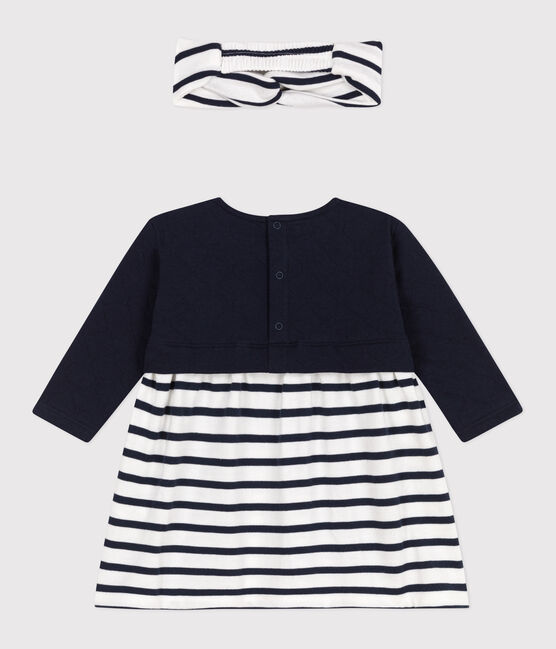 Ensemble robe manches longues en tubique et coton et bandeau en côte assorti bébé variante 1