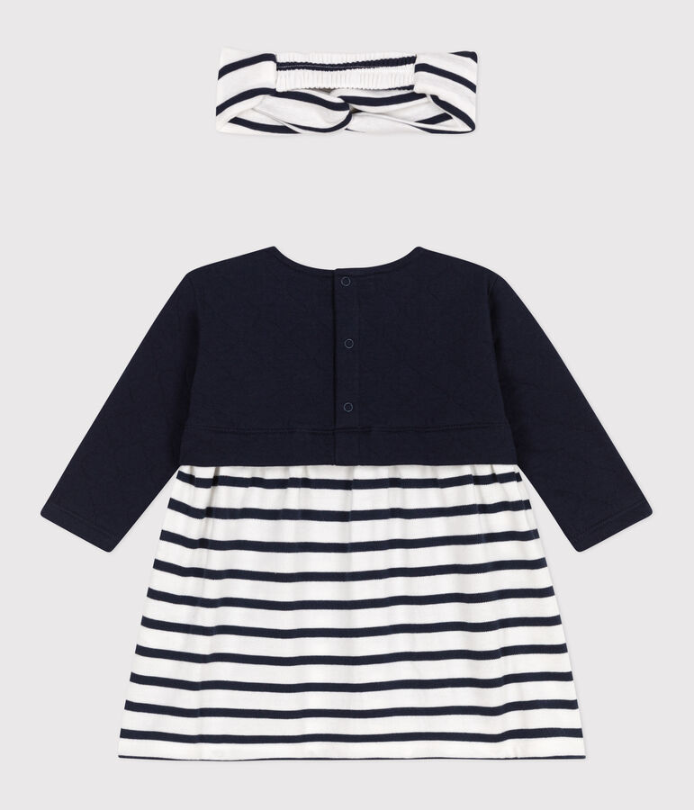 Ensemble robe manches longues en tubique et coton et bandeau en c&ocirc;te assorti b&eacute;b&eacute; variante 1