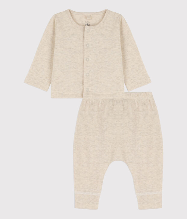 Ensemble 2 pi&egrave;ces uni en tubique bio b&eacute;b&eacute; beige chin&eacute;