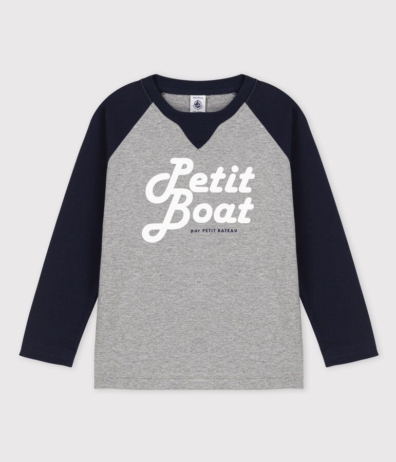 Tee-shirt manches longues en jersey enfant gar&ccedil;on gris SUBWAY/bleu SMOKING