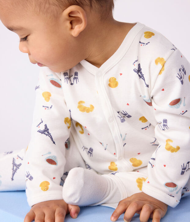 Pyjama b&eacute;b&eacute; en coton sans pieds imprim&eacute; Paris blanc/multicouleur