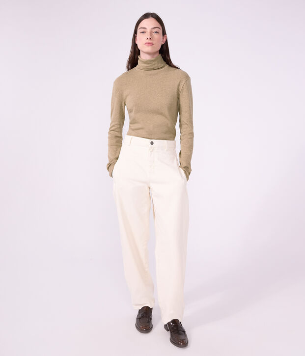 Sous-pull femme en coton uni beige