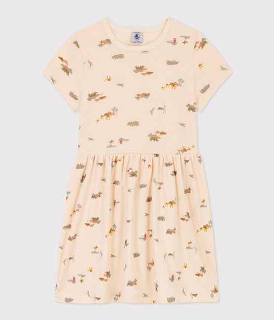 Robe imprimée en coton enfant fille blanc AVALANCHE/ MULTICO