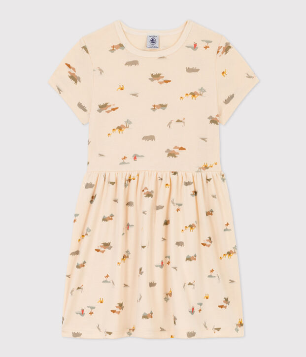 Robe imprim&eacute;e en coton enfant fille &eacute;cru/multicouleur
