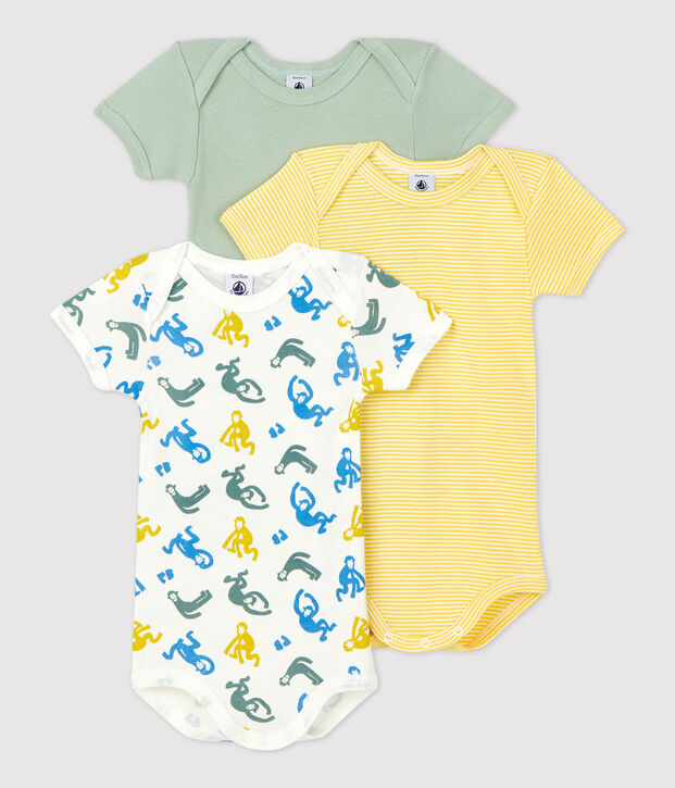 Lot de 3 bodies phosphorescents manches courtes en coton multicouleur