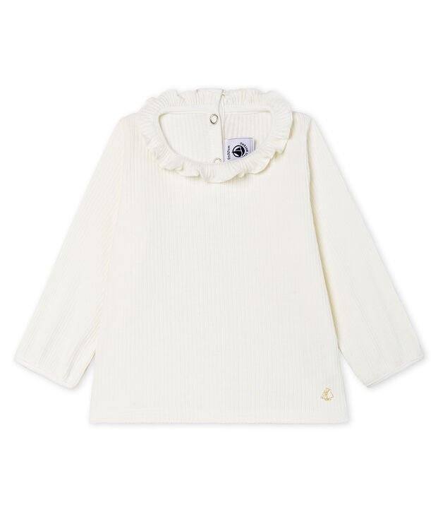 Blouse manches longues b&eacute;b&eacute; fille unie blanc