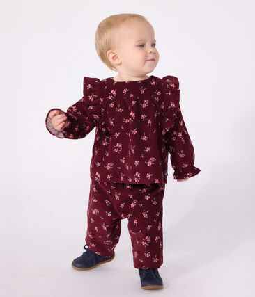 Blouse bébé en velours manches longues imprimée fleurs