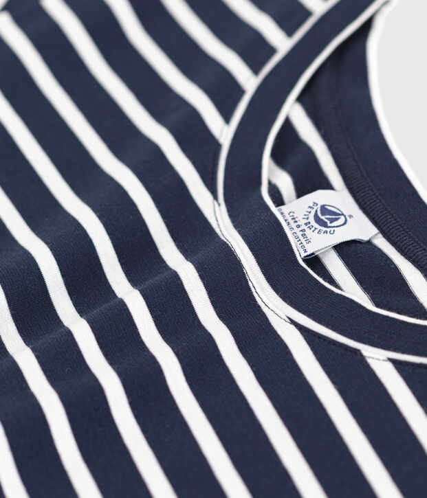 Tee-shirt LE DROIT col rond en coton Femme bleu/blanc