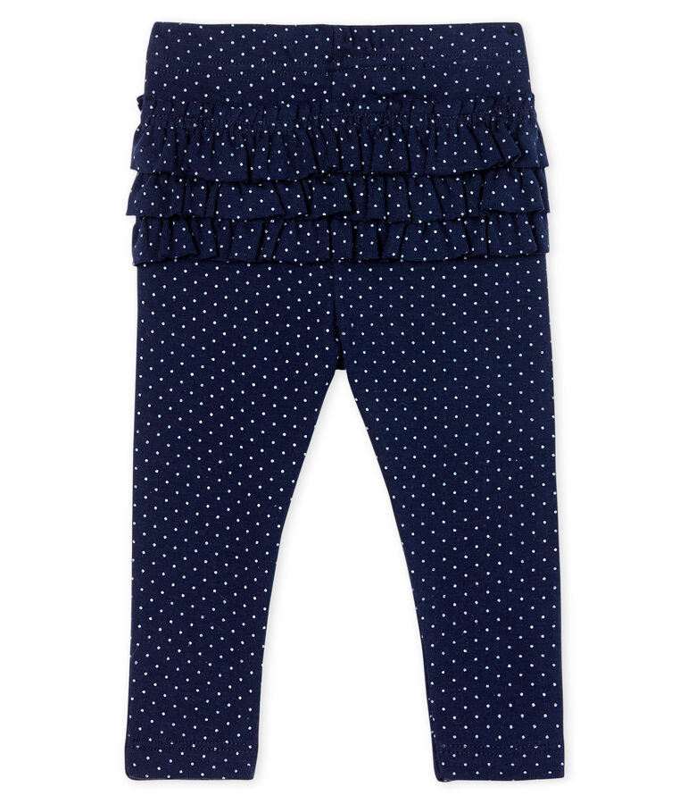 Legging imprim&eacute; &agrave; volants b&eacute;b&eacute; fille bleu SMOKING/blanc MARSHMALLOW CN