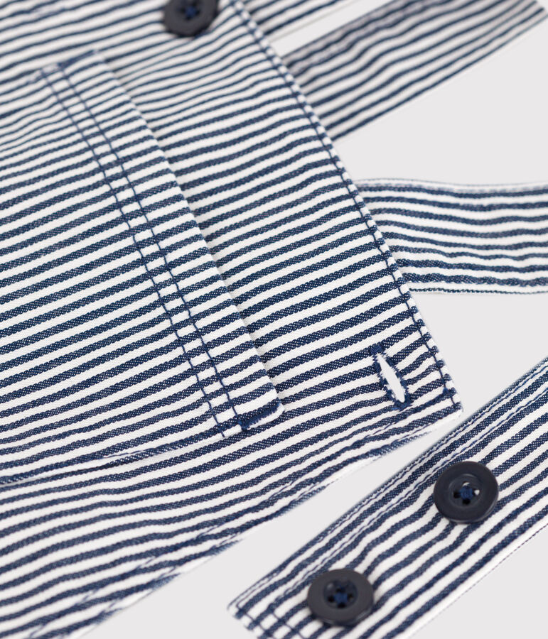 Salopette en toile de coton ray&eacute;e enfant fille bleu MEDIEVAL/blanc MARSHMALLOW