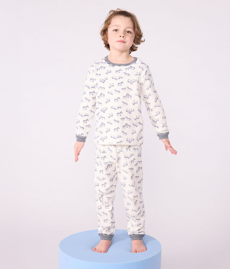 Pyjama enfant en velours imprim&eacute; z&egrave;bres bleu MILK/ SOIR