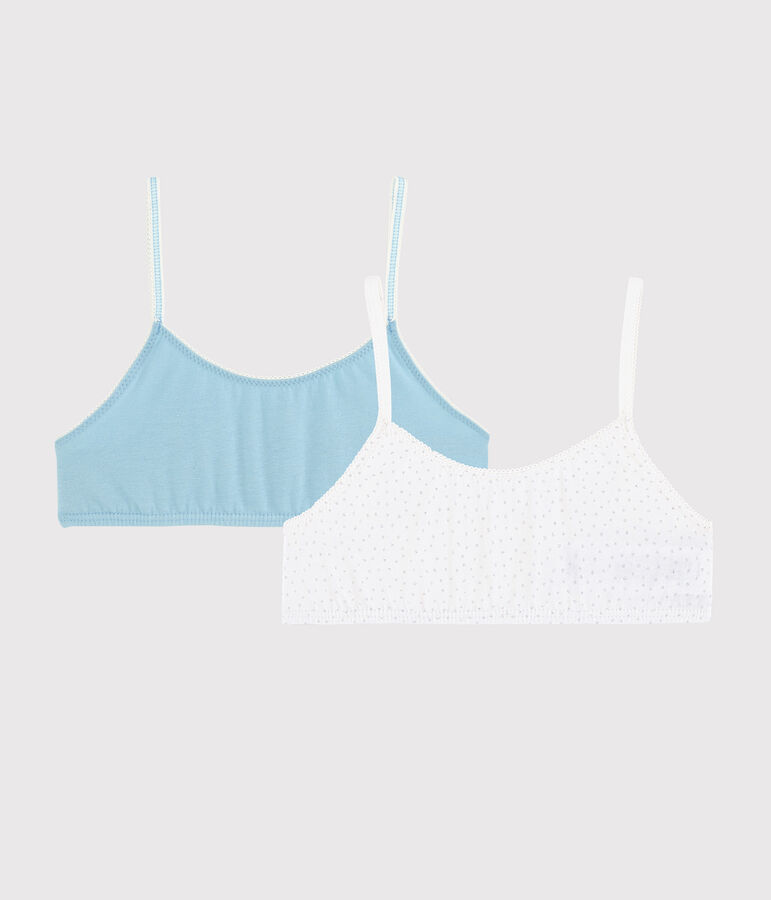 Lot de 2 brassi&egrave;res pois argent petite fille en coton biologique  et elasthanne multicouleur