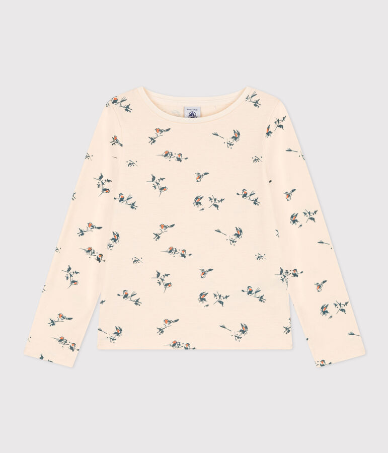 Tee-shirt manches longues en coton imprim&eacute; fleuri enfant fille &eacute;cru/multicouleur