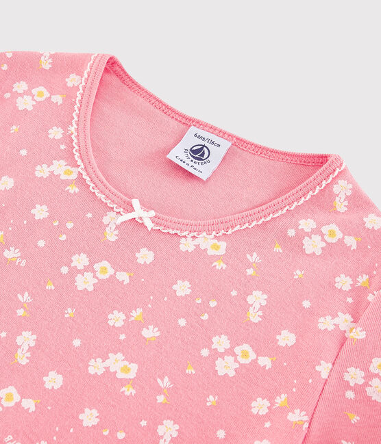 Pyjacourt imprimé fleurs de cerisier petite fille en coton rose GRETEL/blanc MULTICO