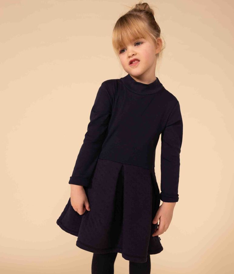 Robe manches longues unie enfant fille bleu